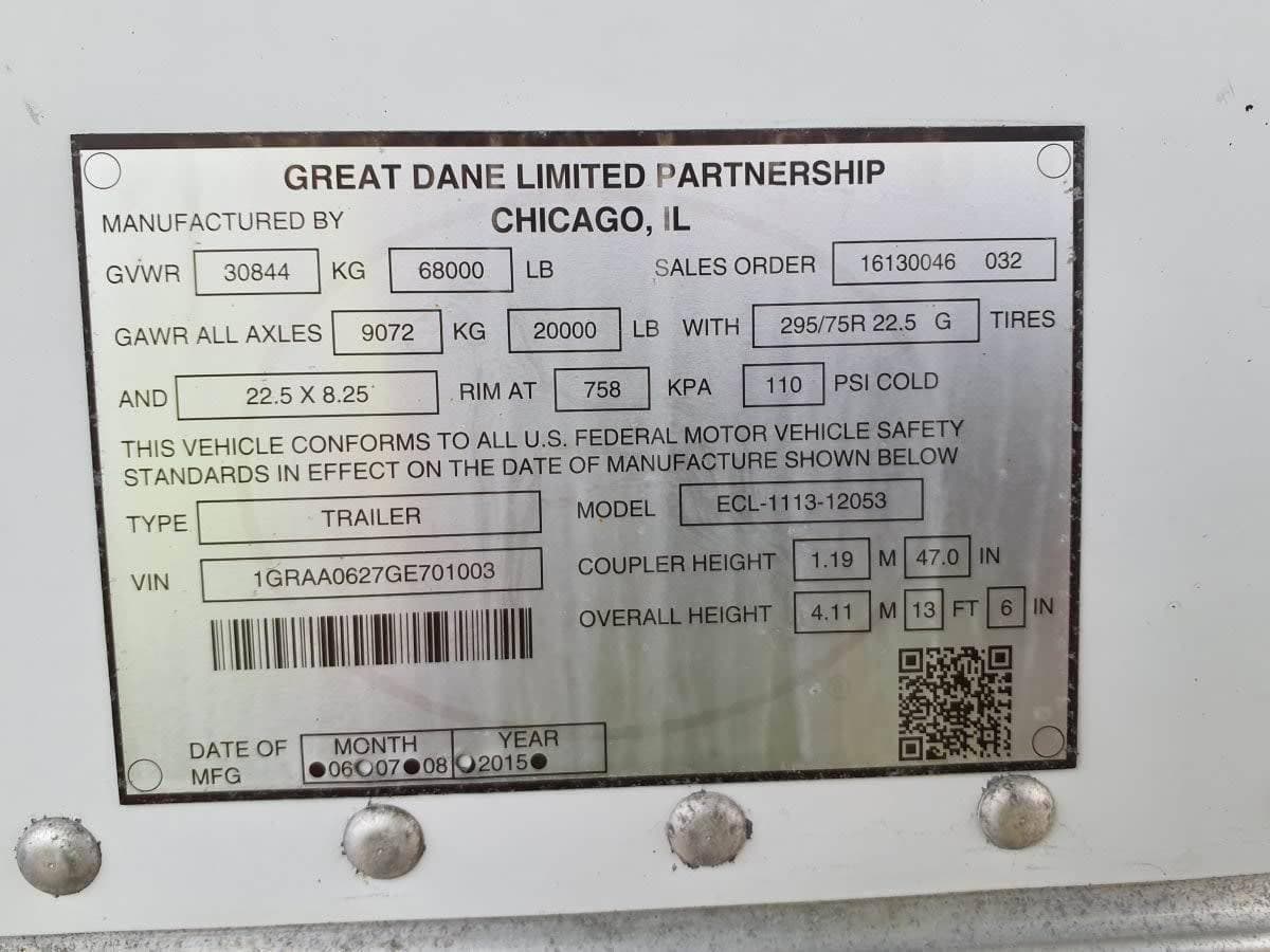 2016 Great Dane 7211TZ-1 53 ft Reefer Trailer - Single Axle, Roll up Door image 14