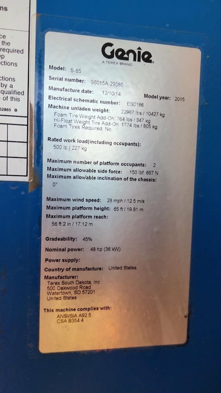 2015 GENIE S65 PL9585 image 12