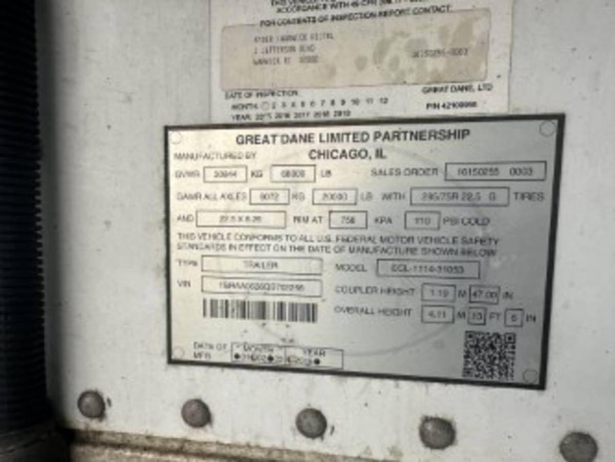 2016 Great Dane 7211TZ-1 53 ft Reefer Trailer - Single Axle, Roll up Door image 10