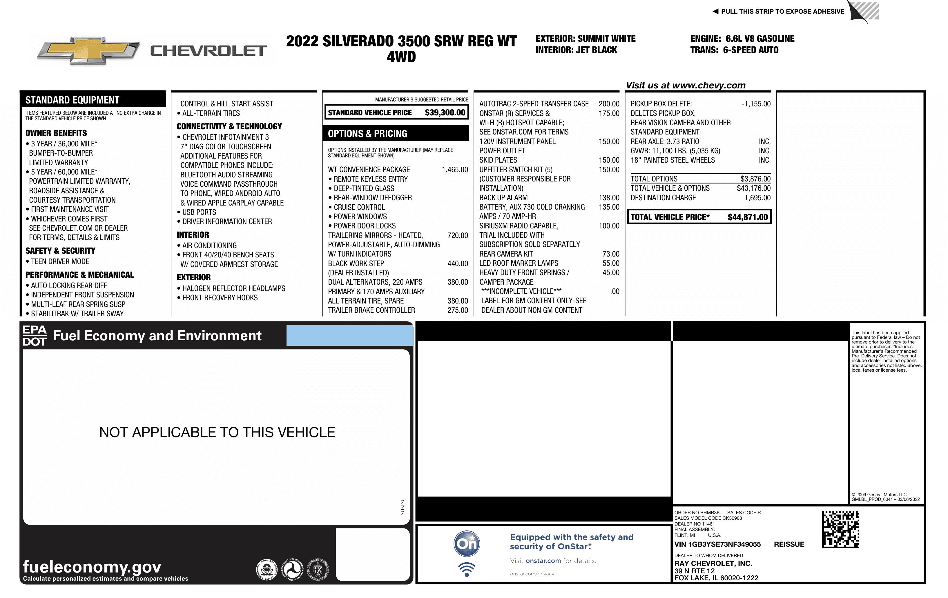 2022 Chevrolet Silverado 3500 WT - 8ft Flatbed - 4WD 6.6L V8 image 5
