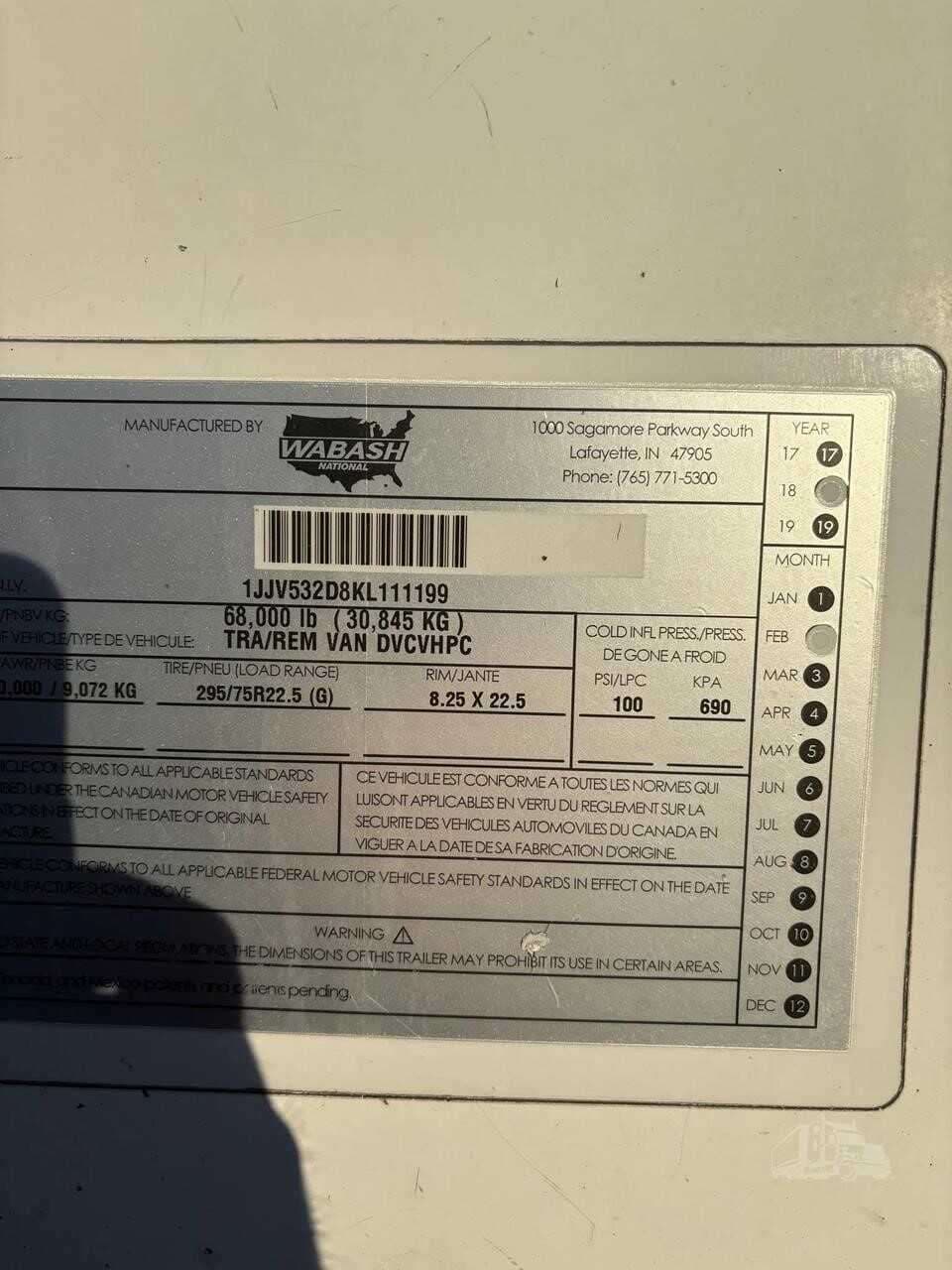 Used 2019 WABASH DURAPLATE Dry Van Trailer in Cincinnati, OH image 11